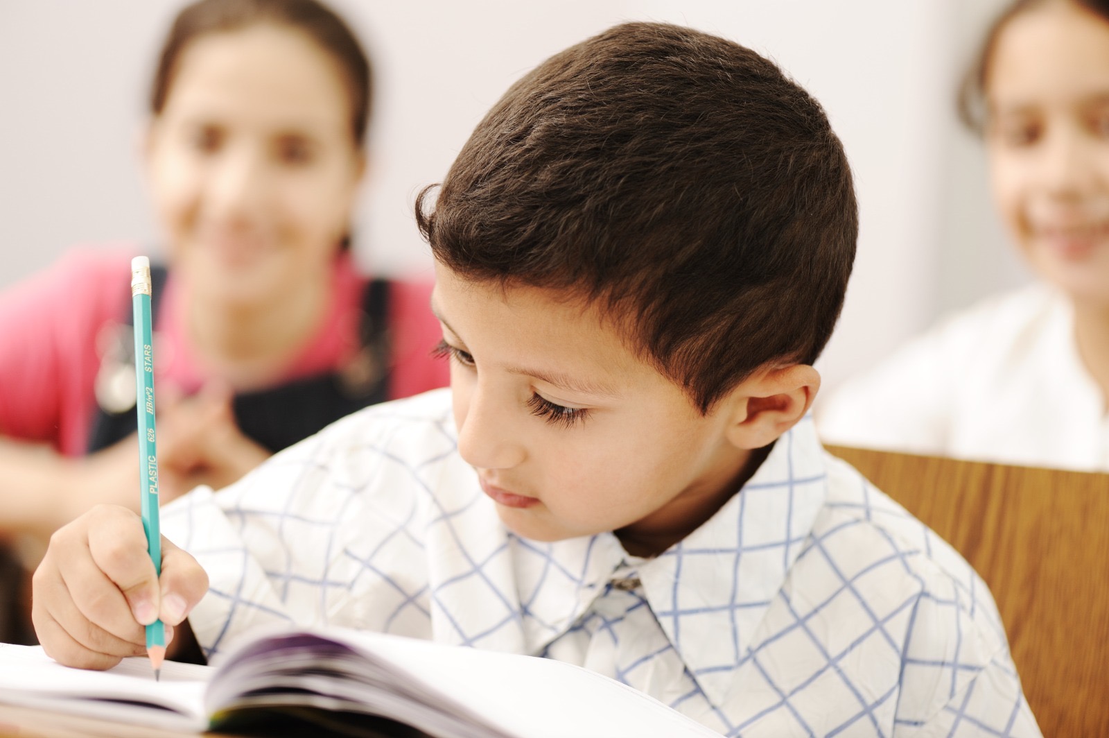Young pupil writing during a lesson