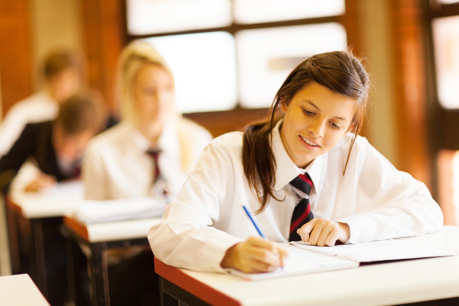 GCSE student working in class